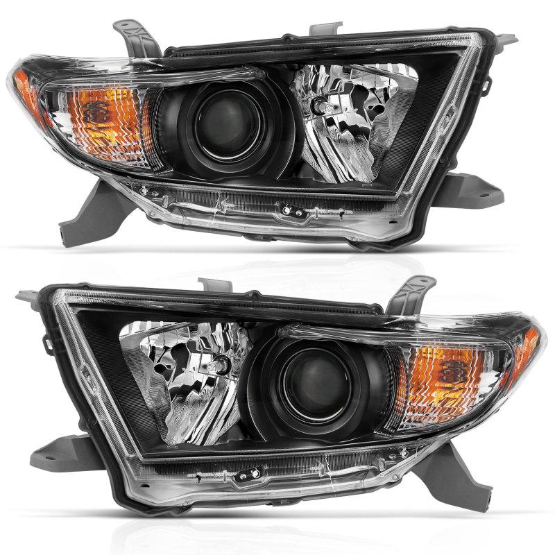 ANZO 2011-2013 Toyota Highlander Projector Headlight Black Amber 111435 Main Image