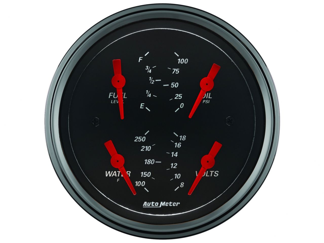Autometer 3-3/8" Quad Gauge, 100 Psi/100-250 °F/8-18V/0-90 ?, Designer Black