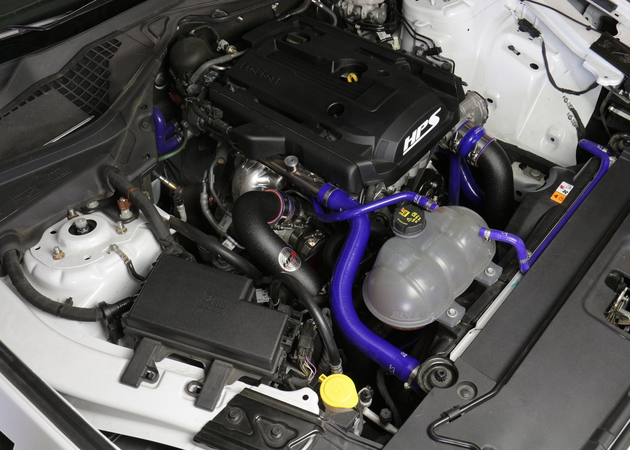 HPS Intercooler Hot Charge Pipe and Cold Side with Blue Hoses 15-17 Ford Mustang Ecoboost 2.3L Turbo, Black