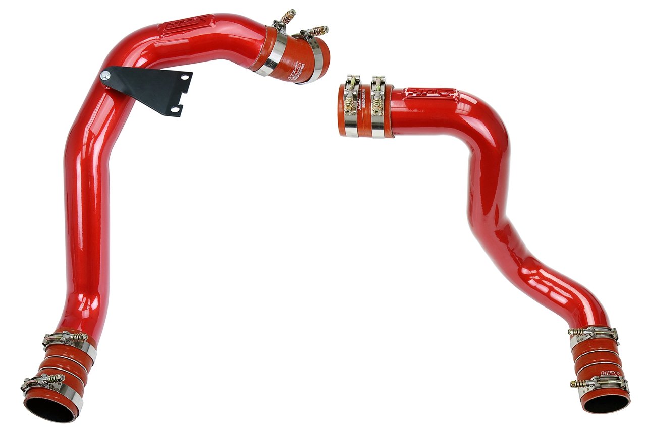 HPS Hot & Cold Side Charge Pipe with Intercooler Boots Kit, 03-07 Ford F550 Superduty Powerstroke 6.0L Diesel Turbo, Red