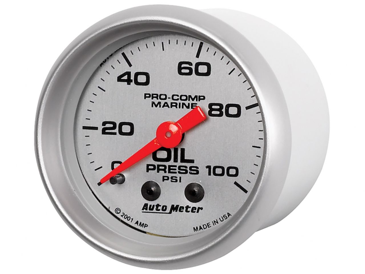 Autometer Gauge, Oil Pressure, 2 1/16", 100psi, Mechanical, Marine Silver