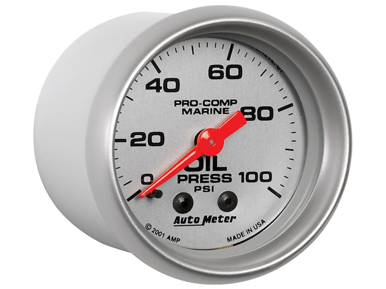Autometer Gauge, Oil Pressure, 2 1/16", 100psi, Mechanical, Marine Silver