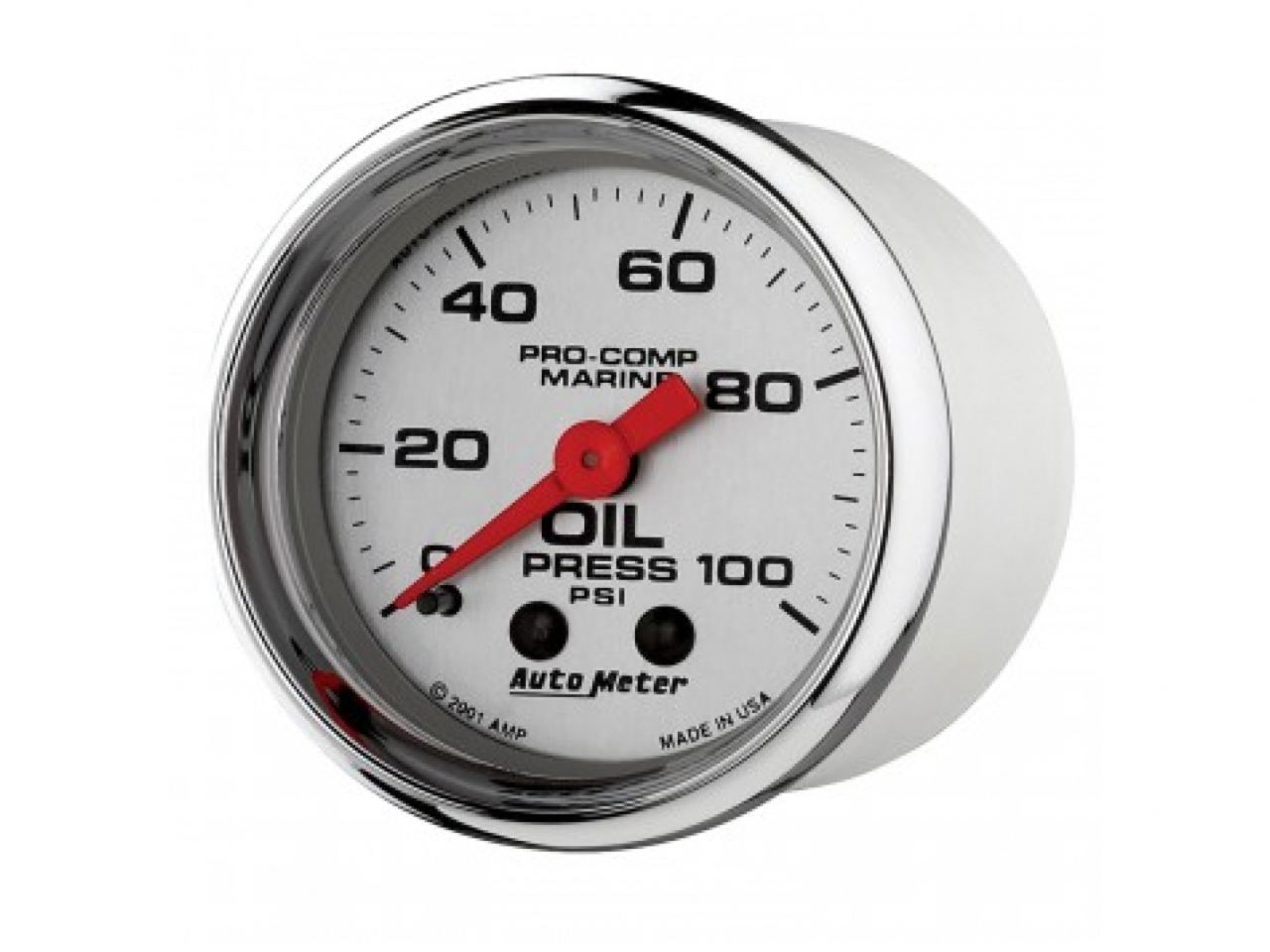 Autometer Gauge, Oil Pressure, 2 1/16", 100psi, Mechanical, Marine Chrome