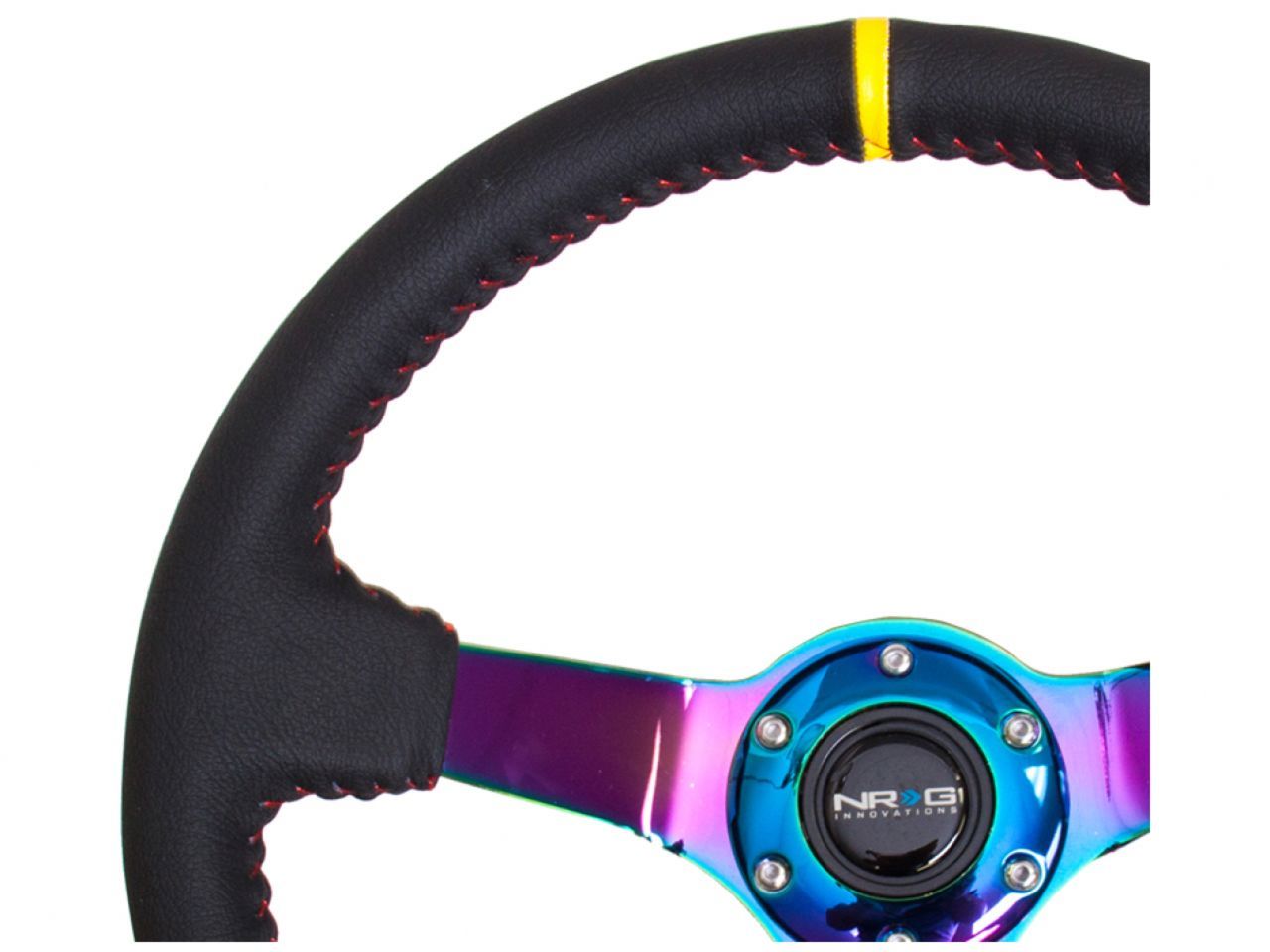 NRG 350mm Sport wheel-Black Leather,Red Baseball Stitch,Neochrome
