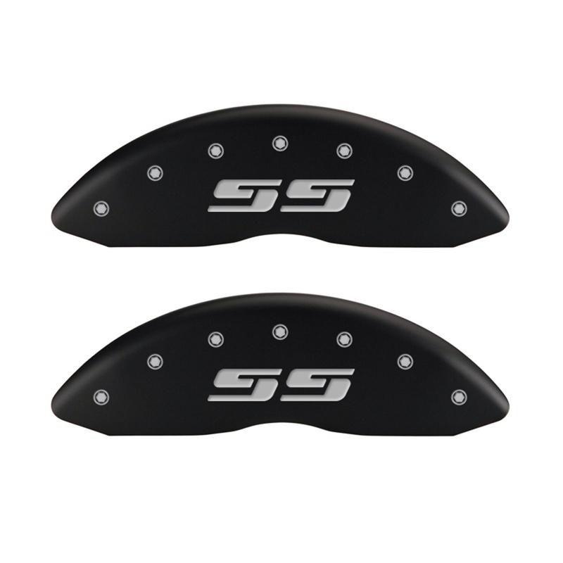MGP 2 Caliper Covers Eng Front Silverado SS Blk Finish Sil Char 2013 Chevy Silverado 1500 14207FSS3MB Main Image
