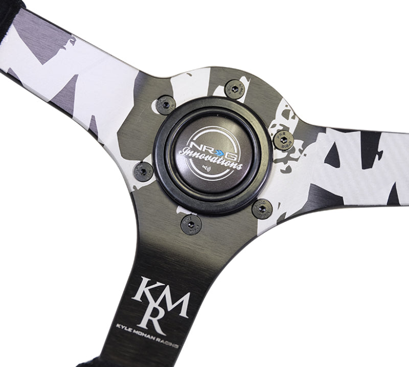 NRG Reinforced Steering Wheel (350mm / 3in. Deep) Blk Suede w/Color Stitch (Kyle Mohan Edition) RST-036MB-S-KMR