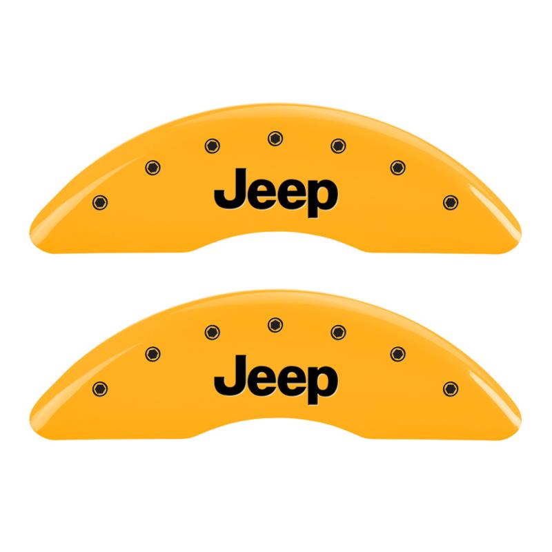 MGP 4 Caliper Covers Engraved Front JEEP Engraved Rear JEEP Grill Logo Yellow finish black ch 42010SJPLYL Main Image