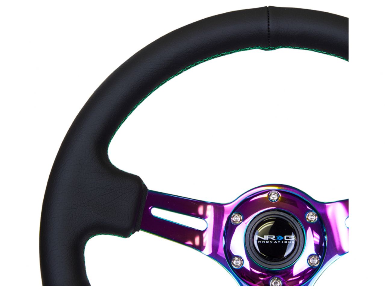 NRG Black Leather Steering Wheel (3" Deep), 350mm, 3 Spoke Center