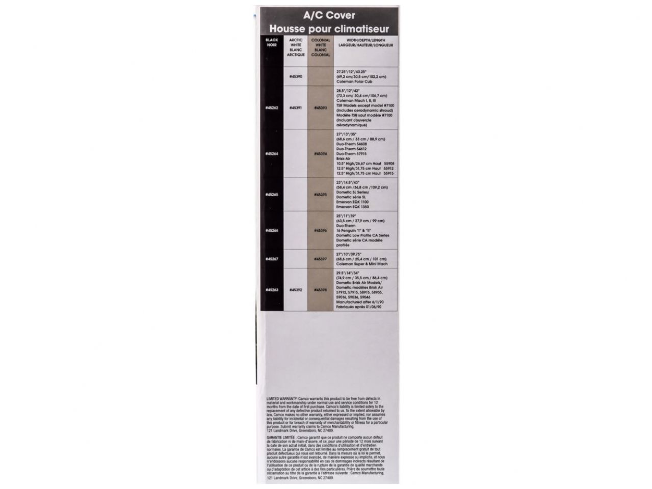 Camco A / C Cover - Black Coleman Mini & SuperMach Bilingual