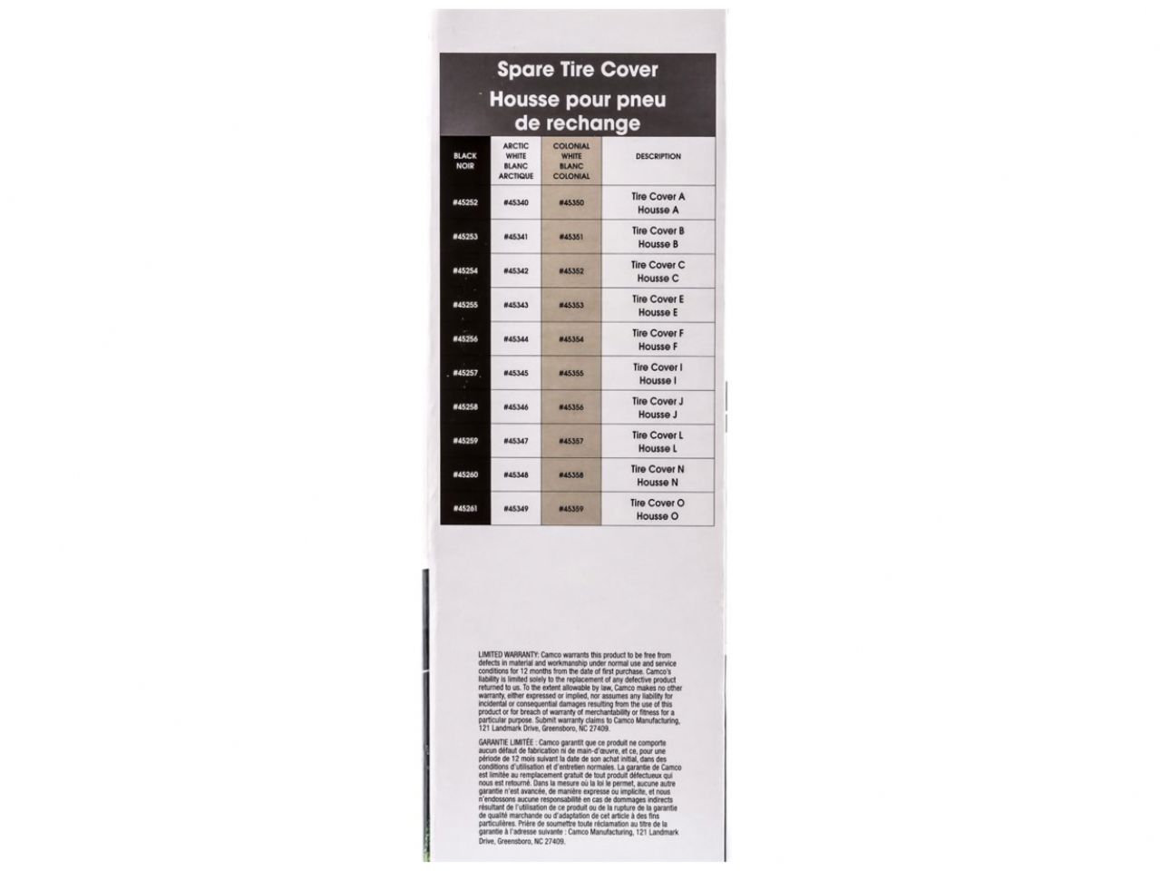 Camco Spare Tire Cover - C_31-1 / 4" Dia Vinyl, Black Bilingual