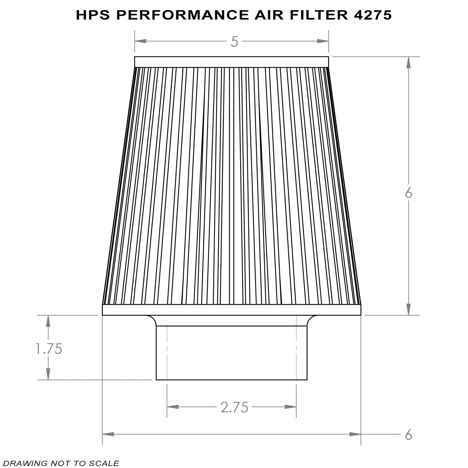 HPS Air Filter HPS-4275, 2.75" ID, 6" Element Length, 7.75" Overall Length