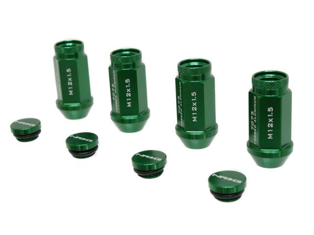 NRG 700 Series Extended Racing Lug Nuts M12x1.50mm Green 4 Nut Pack