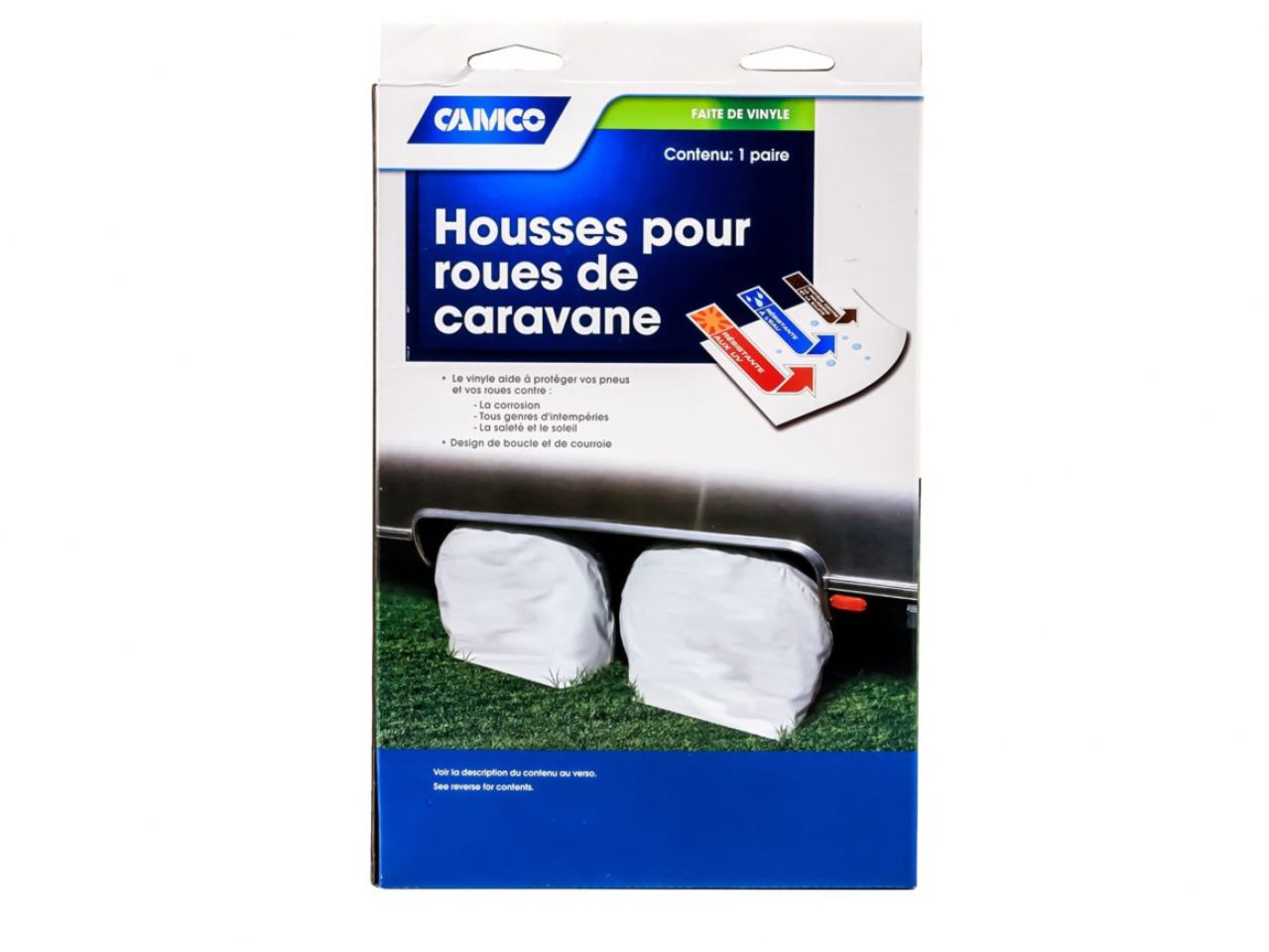 Camco Wheel & Tire Protector Covers - 27-29",Black Vinyl, Set / 2 Bilingual