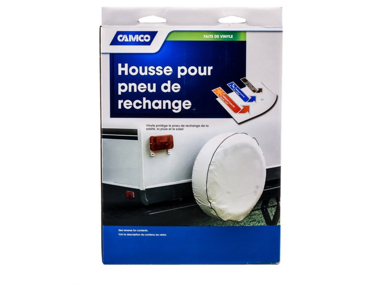 Camco Spare Tire Cover - L_25-1 / 2" Dia Vinyl, Black Bilingual