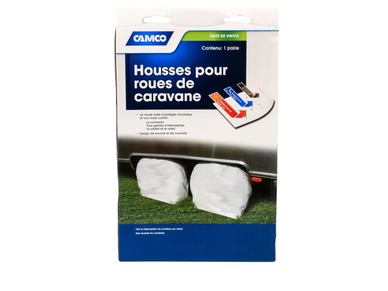 Camco Wheel & Tire Protector Covers - 27-29", Arctic White Vinyl, Set / 2