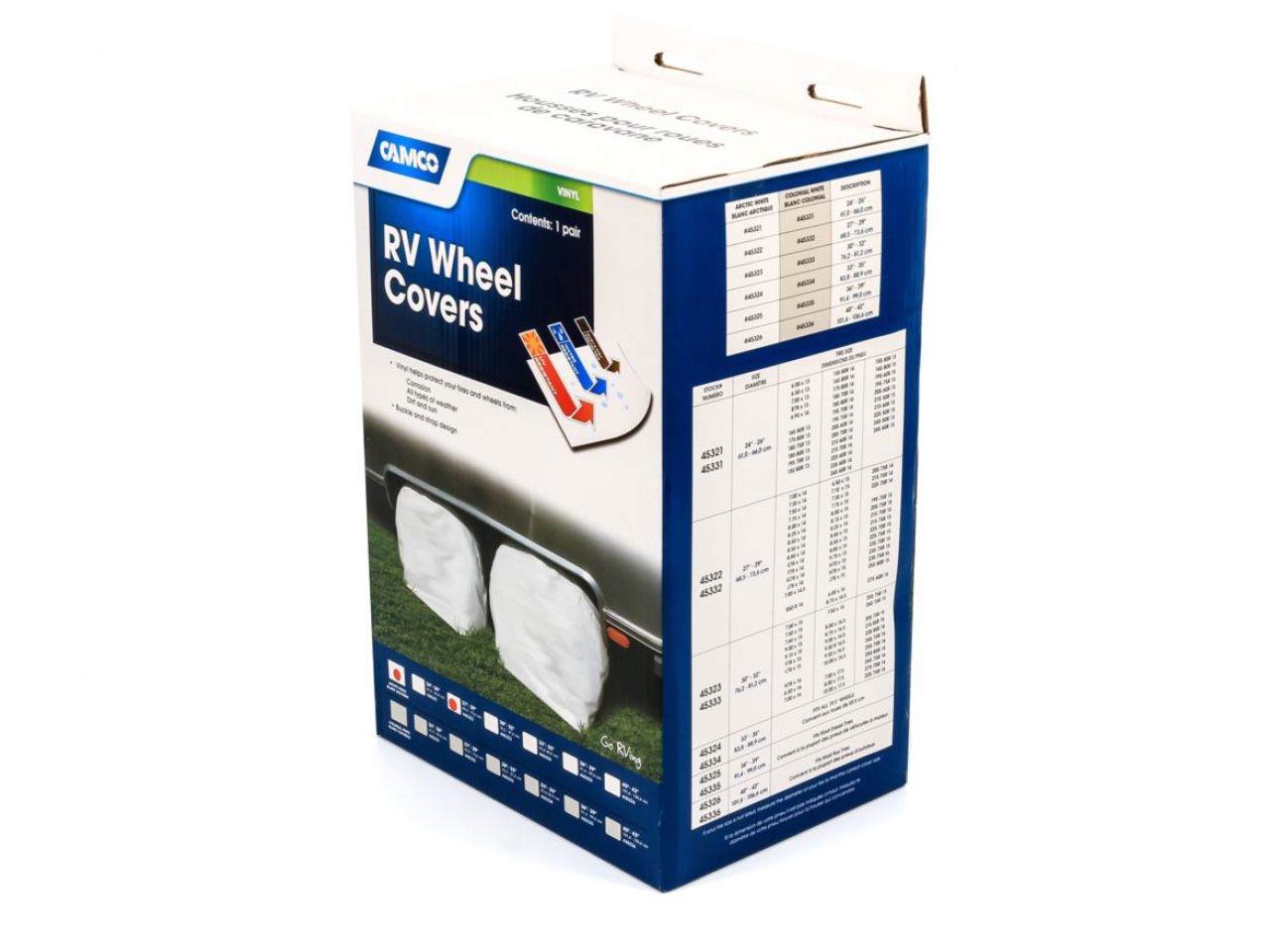 Camco Wheel & Tire Protector Covers - 27-29", Arctic White Vinyl, Set / 2