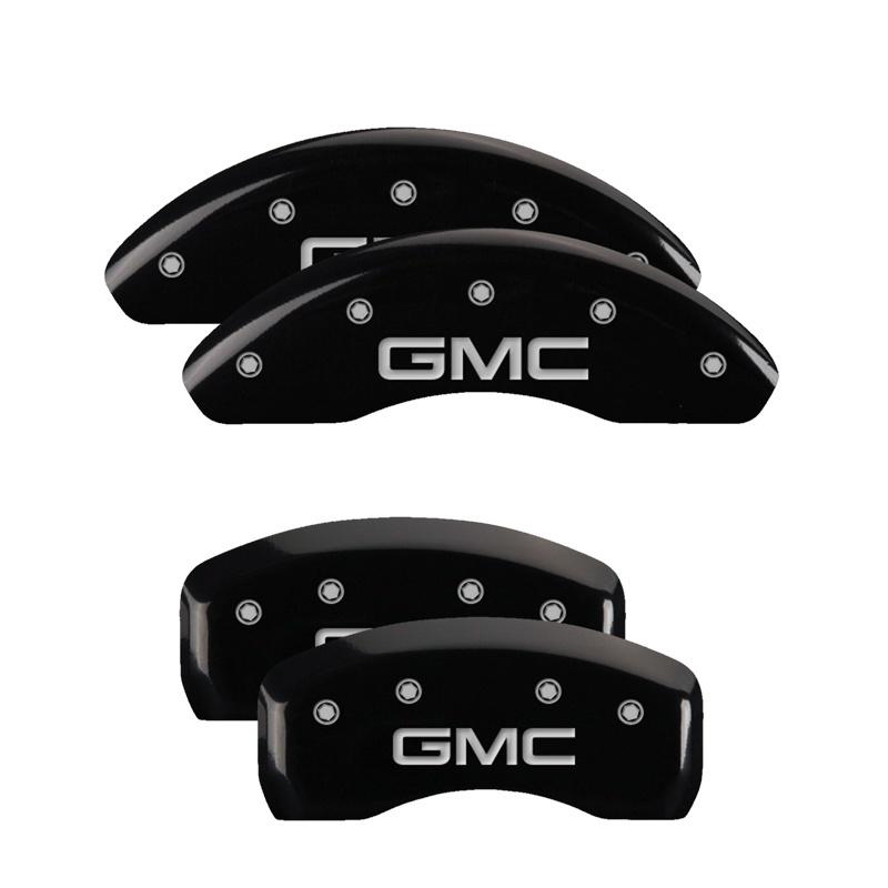 MGP 4 Caliper Covers Engraved Front & Rear GMC Black Finish Silver Char 2019 GMC Terrain 34216SGMCBK Main Image