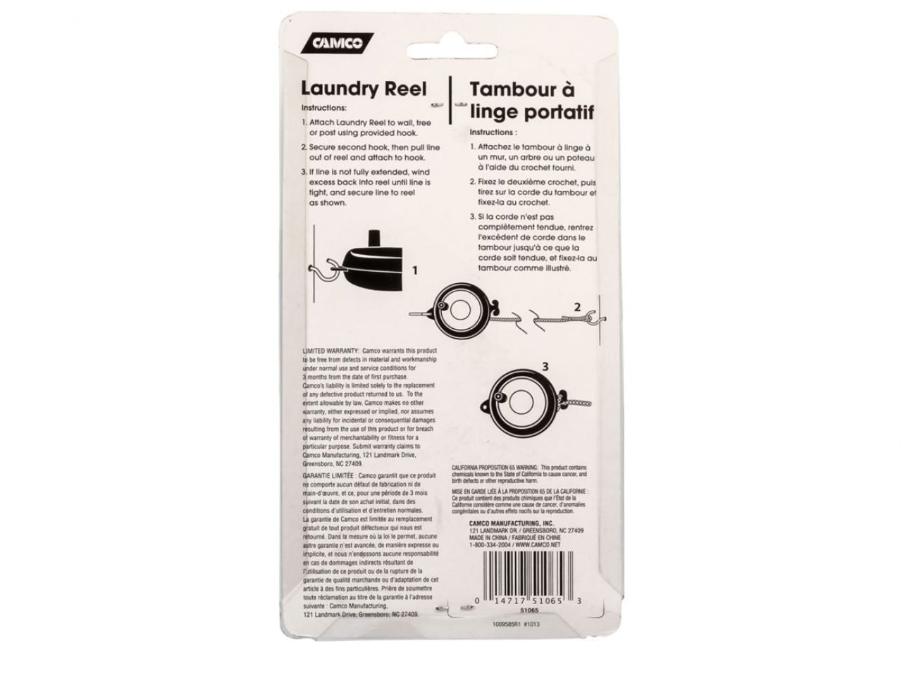 Camco Laundry Reel - 21' With Mounting Hooks Bilingual