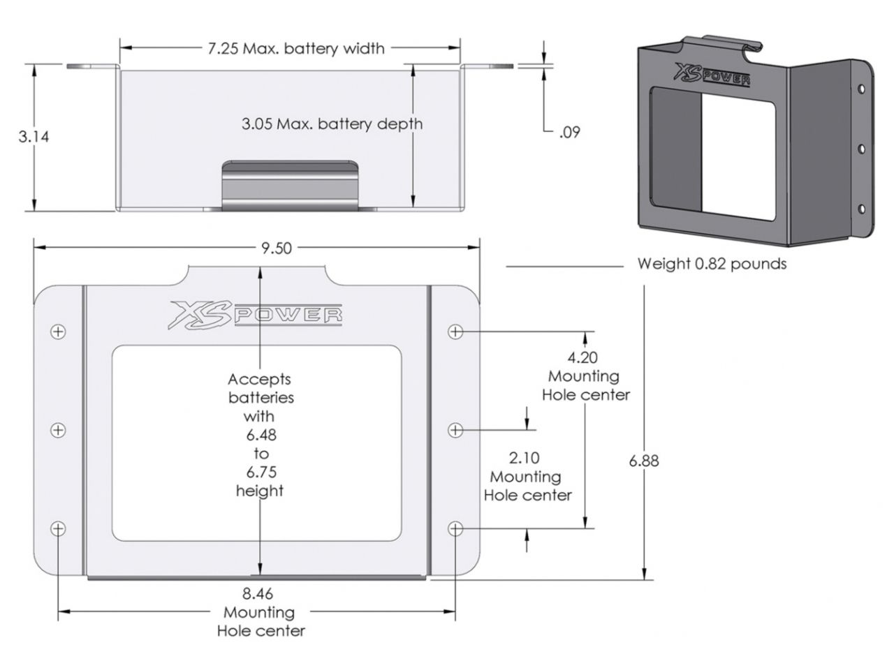 XS Power 680 Stamped Aluminum Side Mount Box with Window