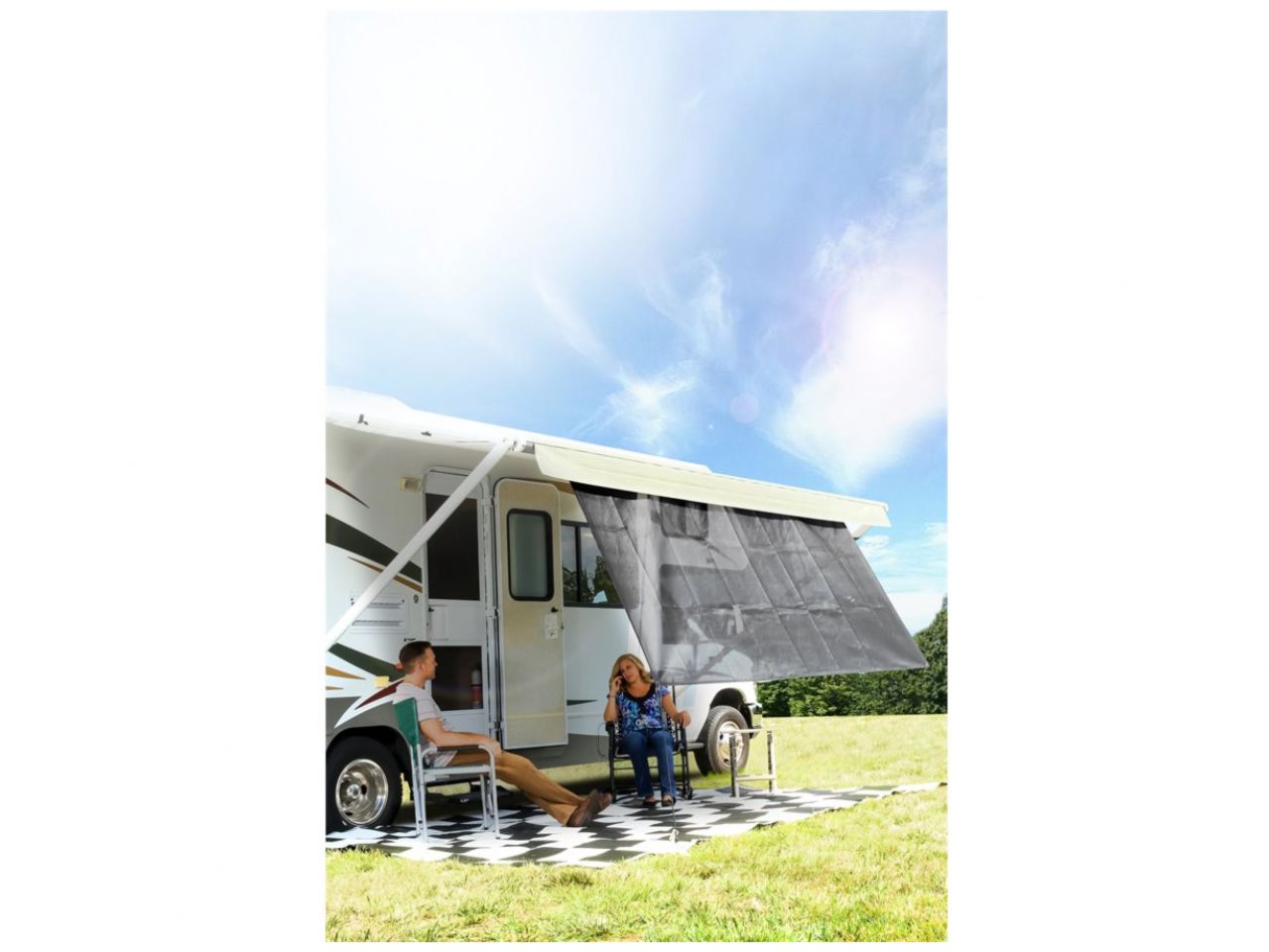Camco RV Awning Shade Kit - 54"x 180", Black Bilingual