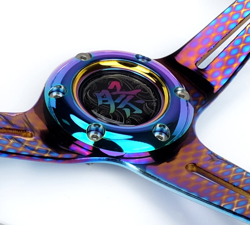 NRG Reinforced Steering Wheel (350mm/2in. Deep) Clear Acrylic Steering wheel w/Slits - Clr./Geo.Chr. RST-027GM-CL