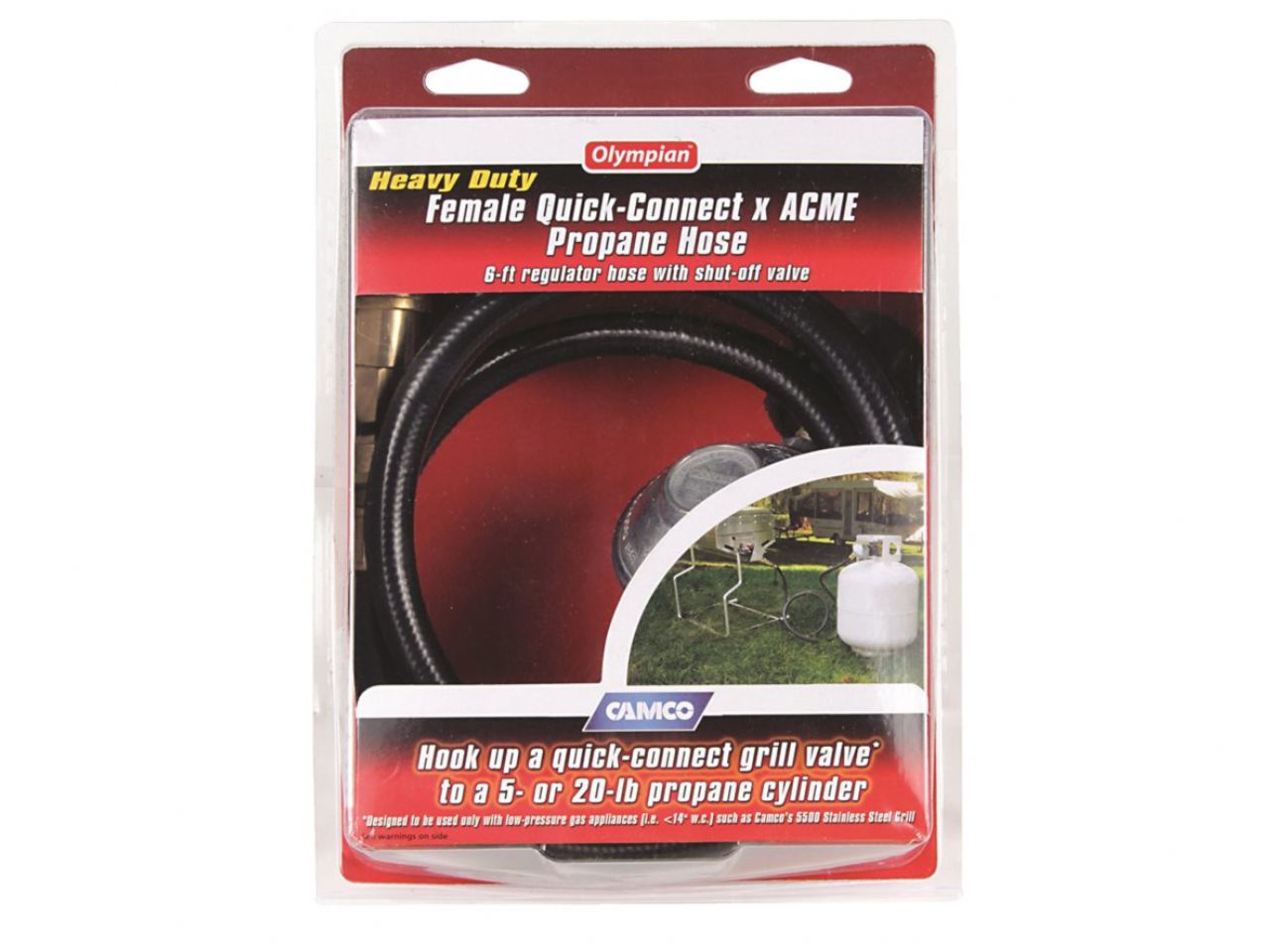 Camco Propane Hose - 6' W/ Reg, Female Qc W/ Shut-Off Valve, Acme