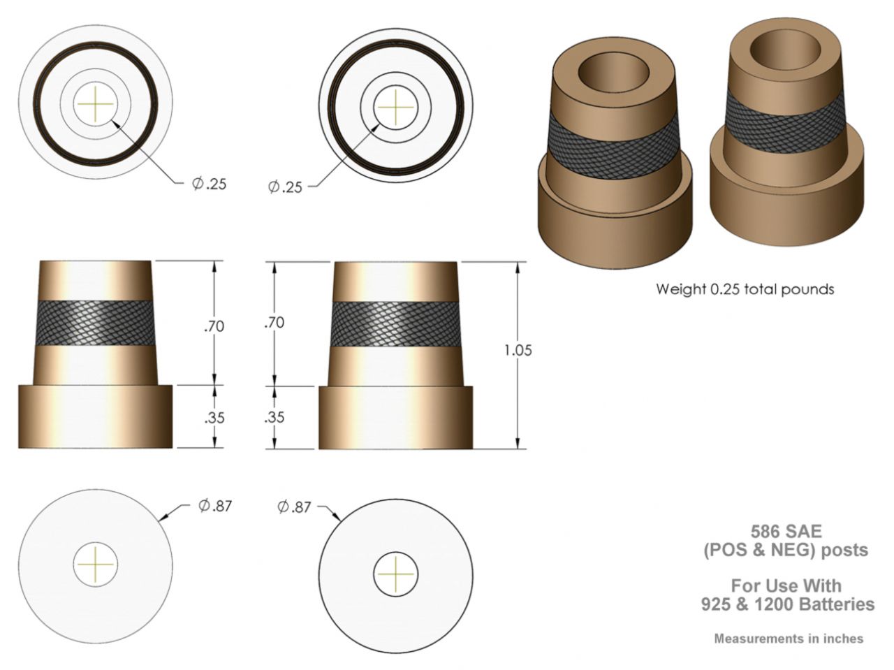 XS Power Tall Brass Post Adaptors M6 - for 925,1200