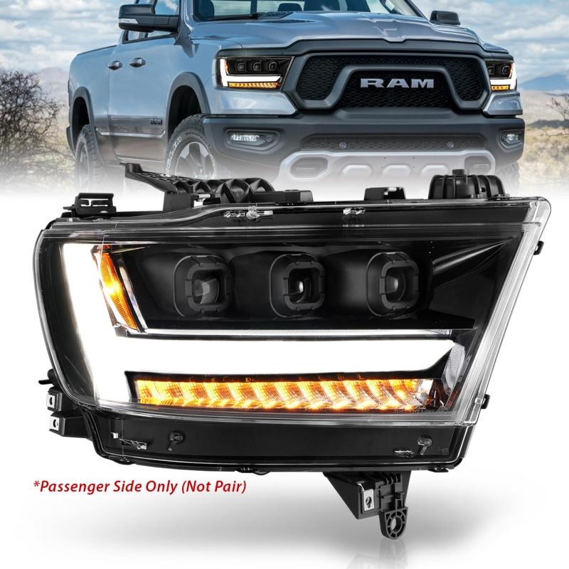 ANZO 2019-2020 Dodge Ram 1500 LED Projector Headlights Plank Style w/ Sequential Black (Passenger) 111494-R Main Image