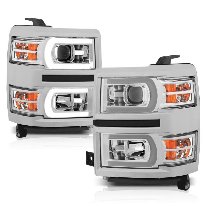ANZO 14-15 Chevrolet Silverado 1500 Projector Headlights w/ Plank Style Switchback Chrome w/ Amber 111413 Main Image