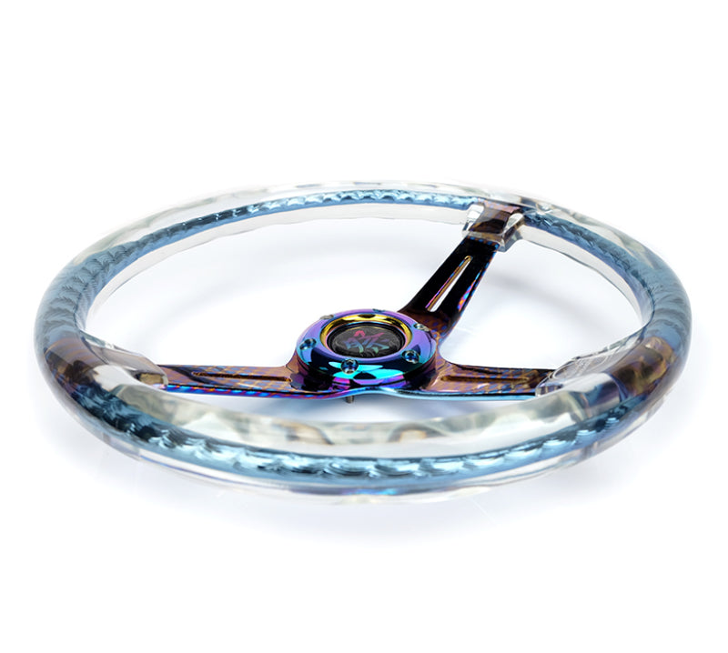 NRG Reinforced Steering Wheel (350mm/2in. Deep) Clear Acrylic Steering wheel w/Slits - Clr./Geo.Chr. RST-027GM-CL