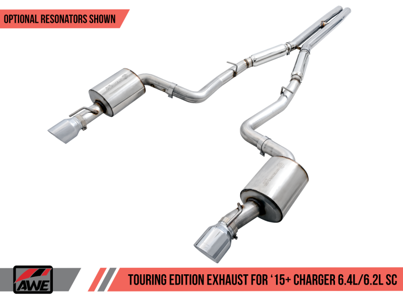 AWE Tuning 2015+ Dodge Charger 6.4L/6.2L SC Resonated Touring Edition Exhaust - Chrome Silver Tips 3015-32114