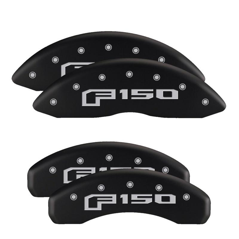 MGP 4 Caliper Covers Engraved Front & Rear Ford Logo Black Finish Silver Char 2018 Ford Expedition 10239SF16MB Main Image