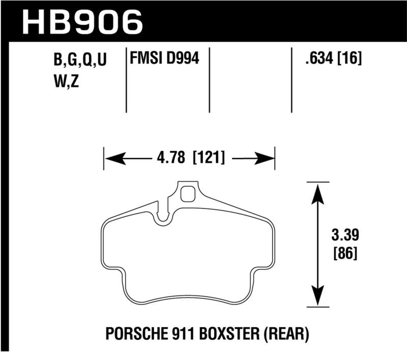 Hawk 02-10 Porsche 911 Performance Ceramic Street Rear Brake Pads HB906Z.634 Main Image