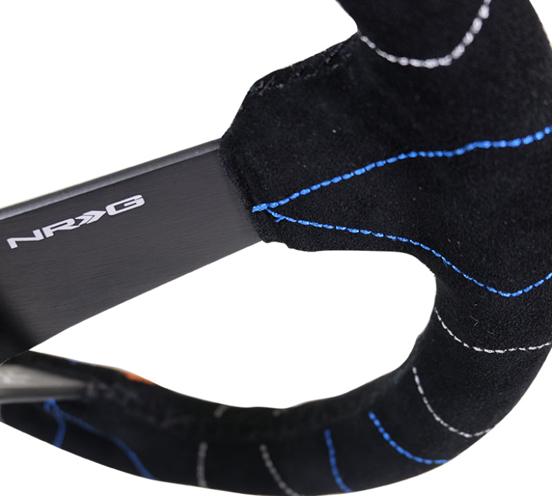 NRG Reinforced Steering Wheel (350mm / 3in. Deep) Blk Suede w/Color Stitch (Kyle Mohan Edition) RST-036MB-S-KMR