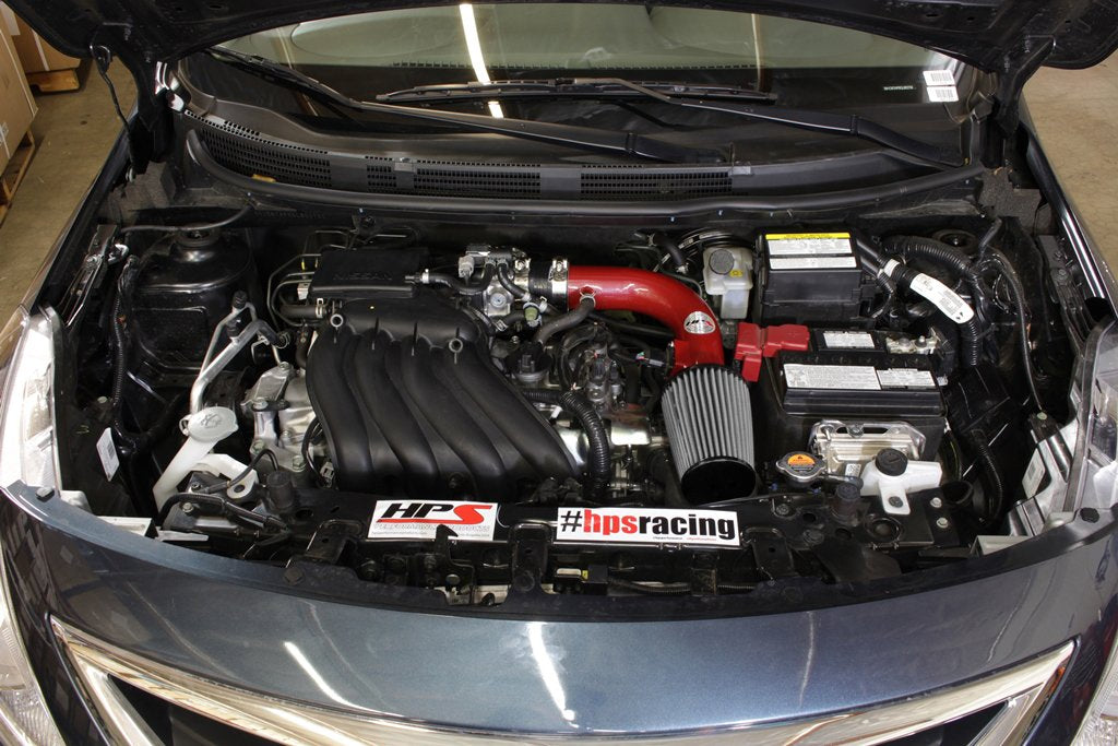 HPS Shortram Air Intake Kit 2014-2016 Nissan Versa Note 1.6L, Red