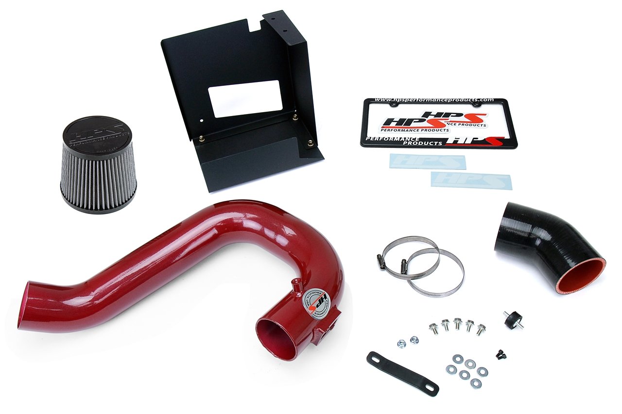 HPS Shortram Air Intake Kit 2015-2017 Subaru WRX 2.0L Turbo, Includes Heat Shield, Red
