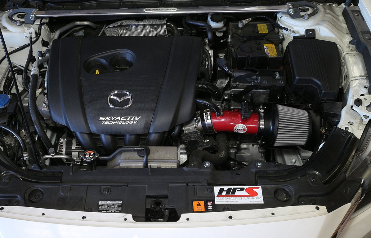 HPS Shortram Air Intake Kit 2014-2017 Mazda Mazda6 2.5L Skyactiv, Includes Heat Shield, Red