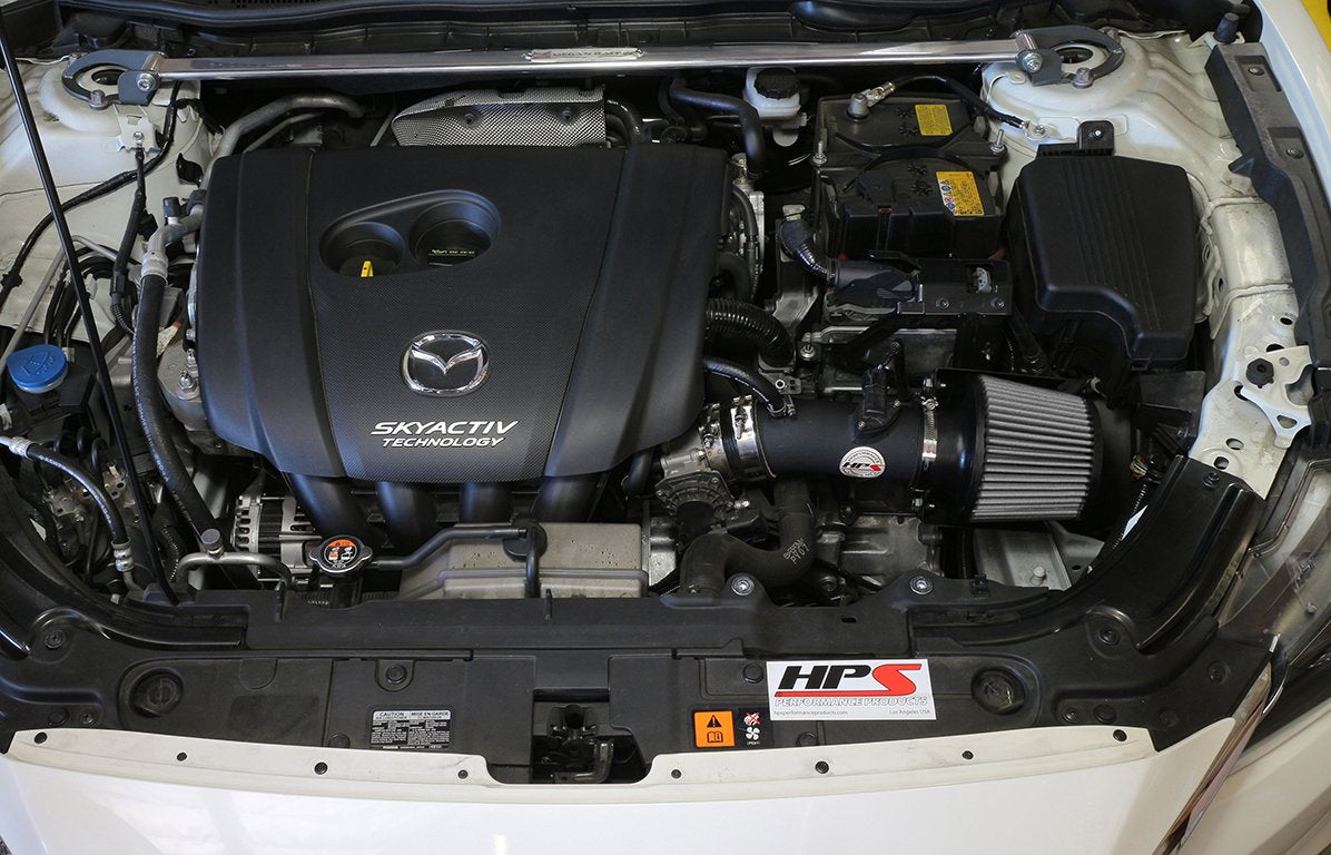 HPS Shortram Air Intake Kit 2014-2017 Mazda Mazda6 2.5L Skyactiv, Includes Heat Shield, Black