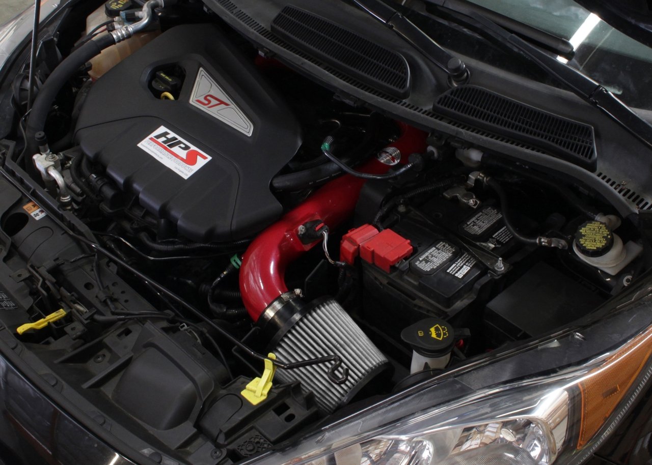 HPS Shortram Air Intake Kit 2014-2015 Ford Fiesta ST 1.6L Turbo, Includes Heat Shield, Red