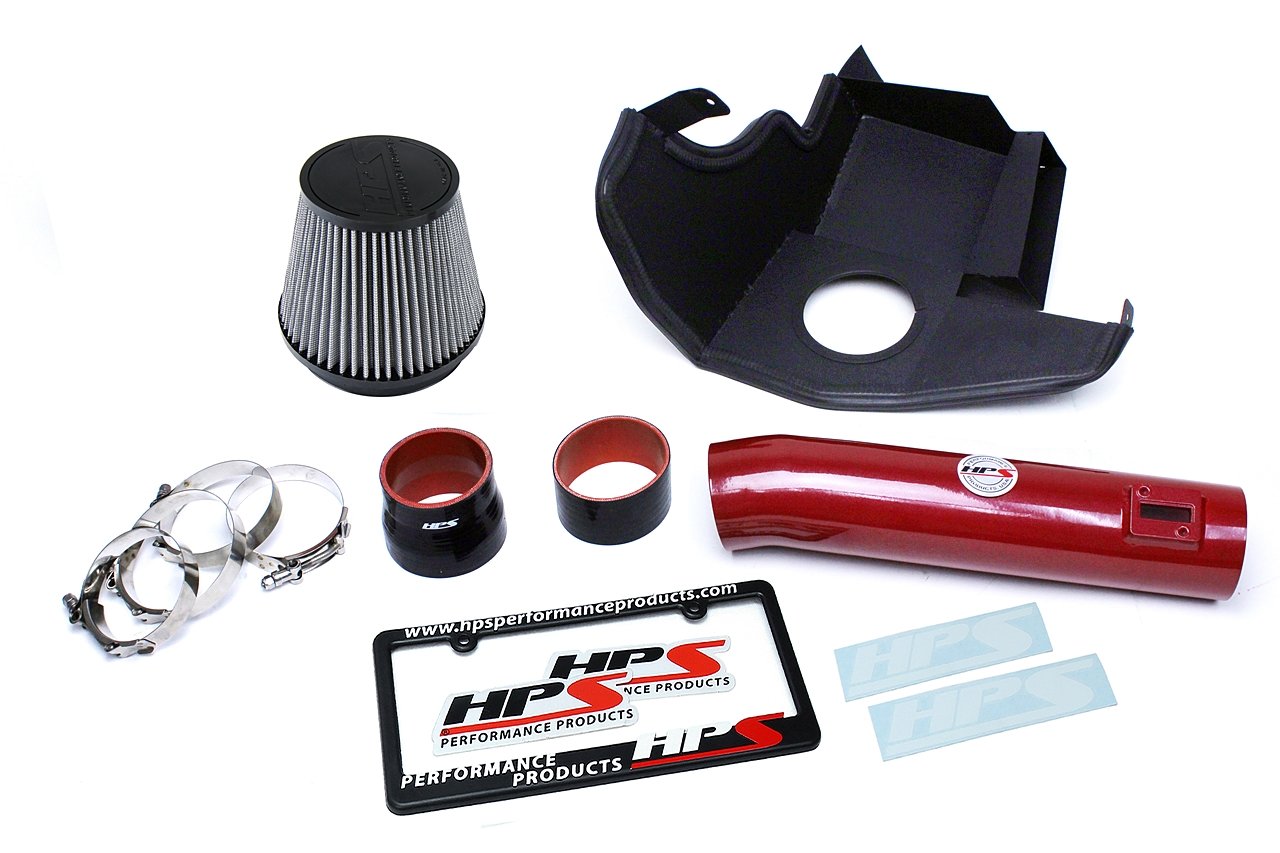 HPS Shortram Air Intake Kit 2011-2014 Ford Mustang 3.7L V6, Includes Heat Shield, Red