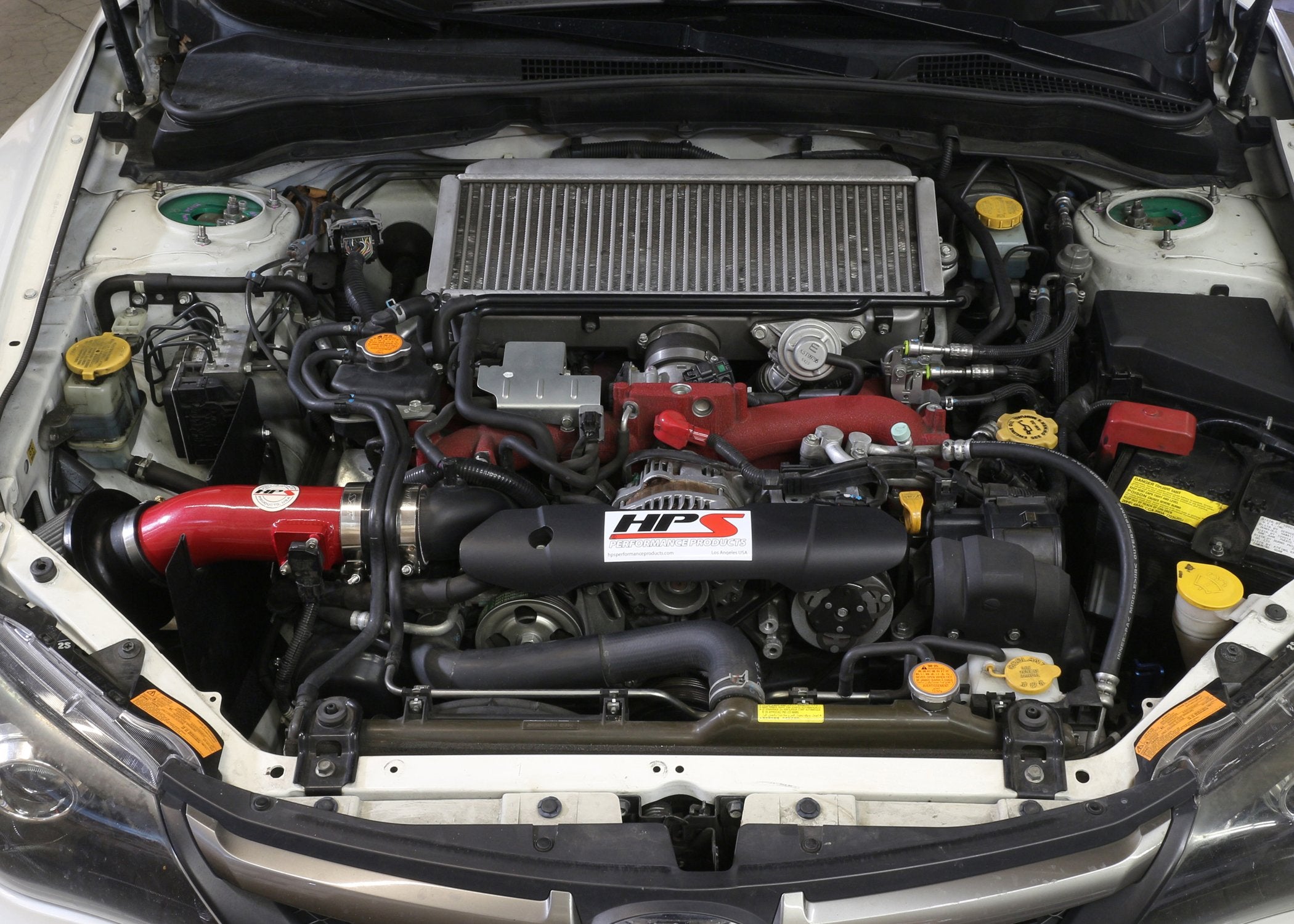 HPS Shortram Air Intake Kit 2008-2014 Subaru WRX STI 2.5L Turbo, Includes Heat Shield, Red