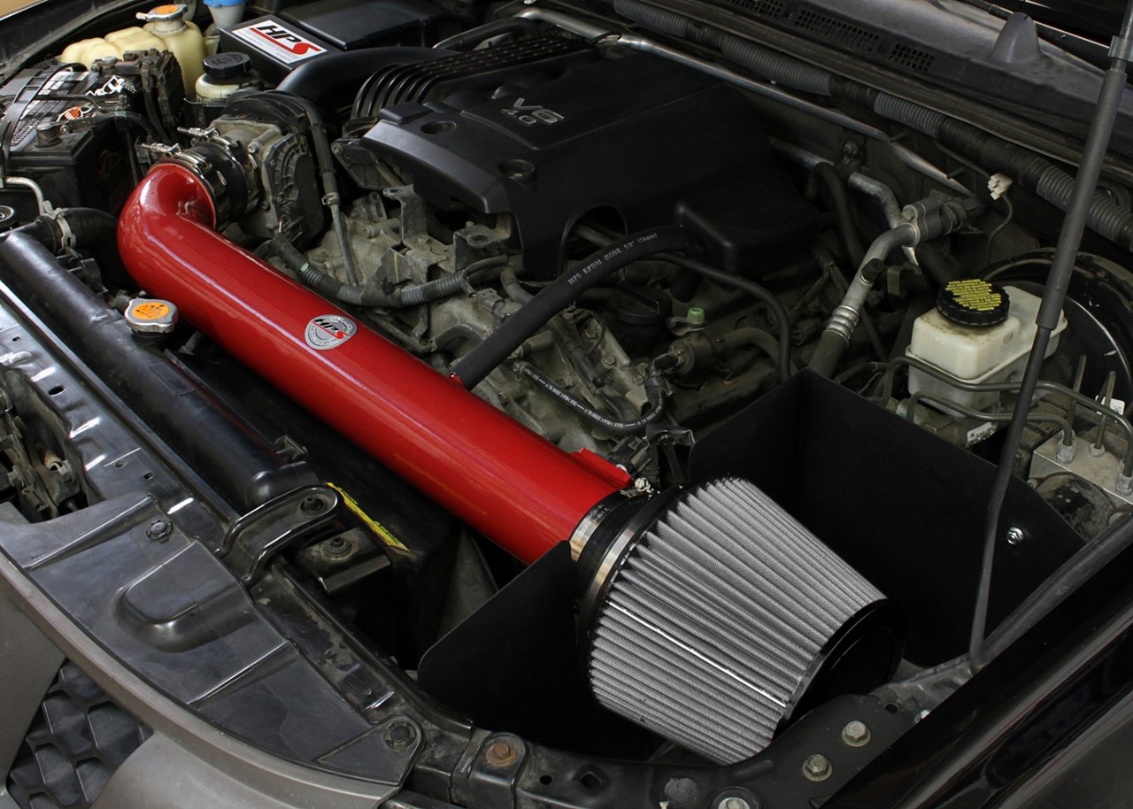 HPS Shortram Air Intake Kit 2005-2012 Nissan Pathfinder 4.0L V6, Includes Heat Shield, Red