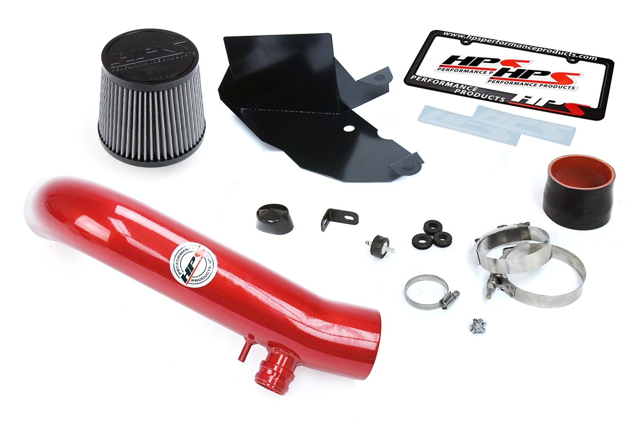 HPS Shortram Air Intake Kit 2015-2017 Volkswagen Golf 1.8T TSI Turbo, Includes Heat Shield, Red