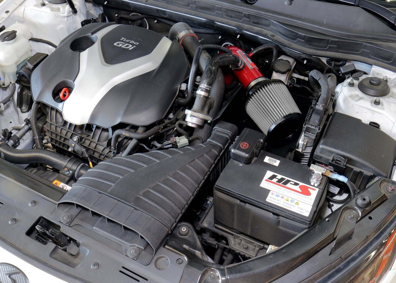 HPS Shortram Air Intake Kit 2011-2015 Kia Optima 2.0L Turbo, Includes Heat Shield, Red