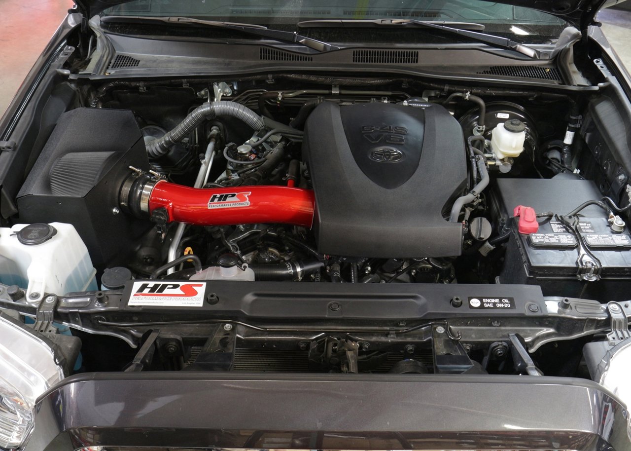 HPS Shortram Air Intake Kit 2016-2019 Toyota Tacoma 3.5L V6, Includes Heat Shield, Red