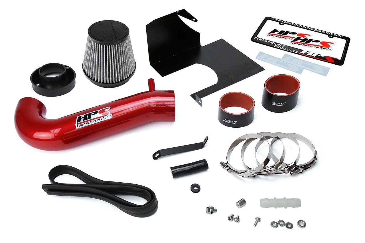 HPS Shortram Air Intake Kit 2011-2017 Dodge Challenger 5.7L V8 except Shaker Hood, Includes Heat Shield, Red