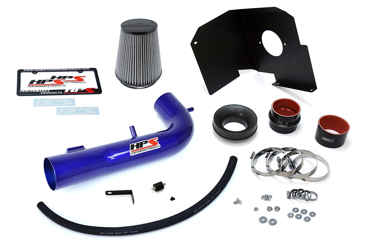 HPS Shortram Air Intake Kit 2014-2018 Chevy Silverado 1500 5.3L V8, Includes Heat Shield, Blue