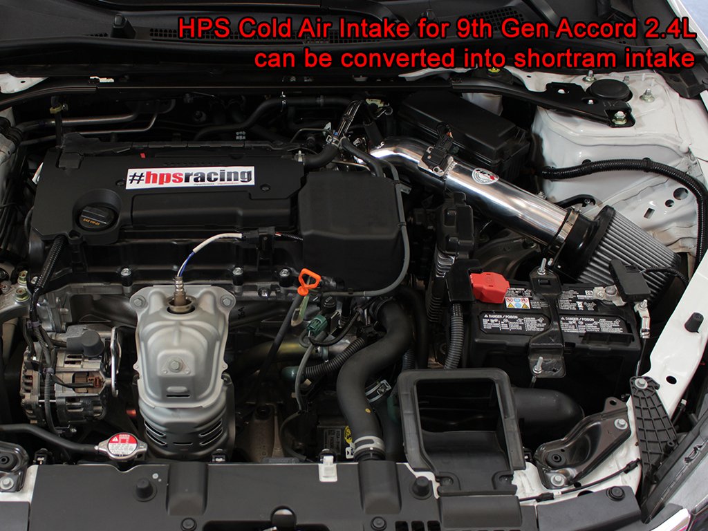 HPS Cold Air Intake Kit 2013-2017 Honda Accord 2.4L, Converts to Shortram, Red