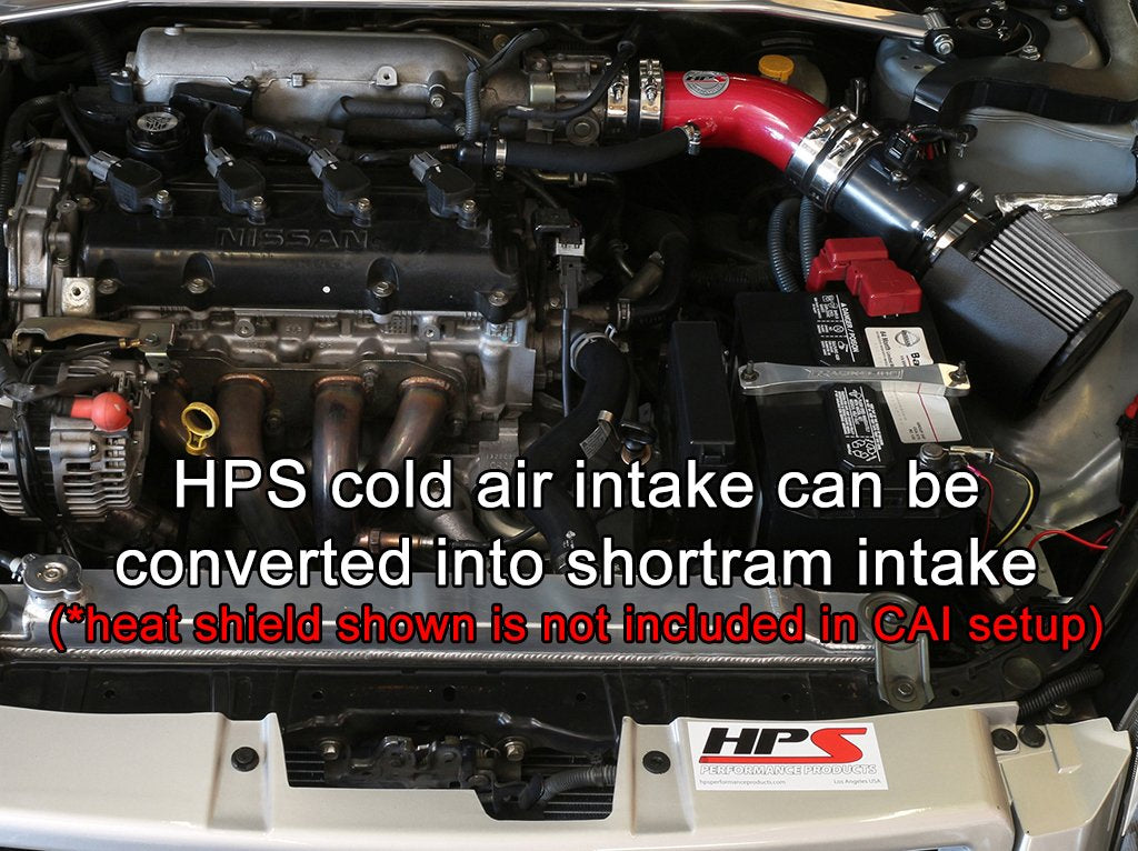 HPS Cold Air Intake Kit 2002-2006 Nissan Altima 2.5L 4Cyl, Converts to Shortram, Red