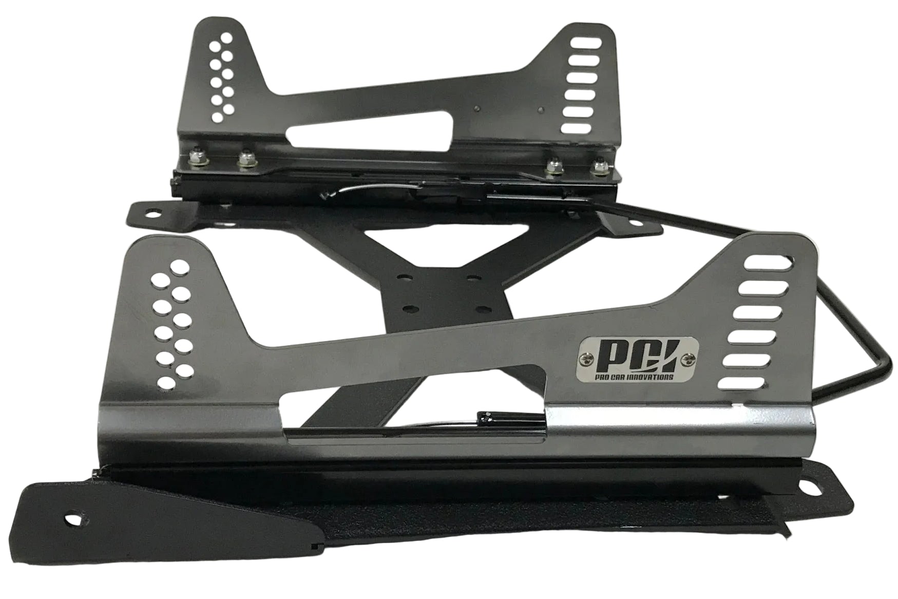 Black metal bracket with 'PCV' branding on a white background